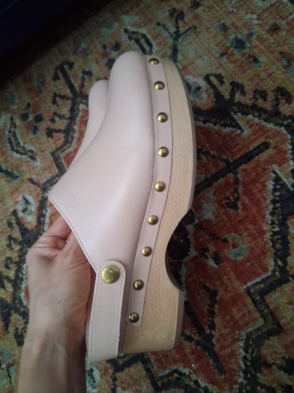 J. Crew Blush Leather Studded Clog Mule